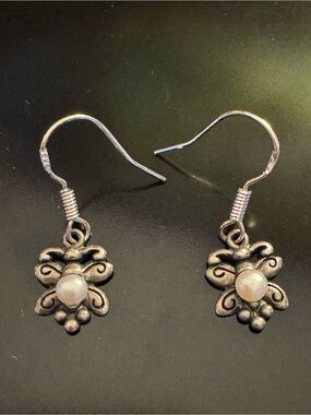 Carolyn Pollack Relios Sterling Silver Butterfly & Pearl Dangle Earrings
